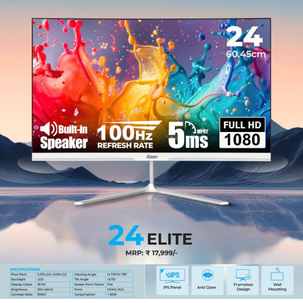 Foxin LED Monitor 24" FHD 100Hz with HDMI | VGA | Speaker (Elite) view 2